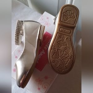 New silver toddler girl ankle strap ballet flats